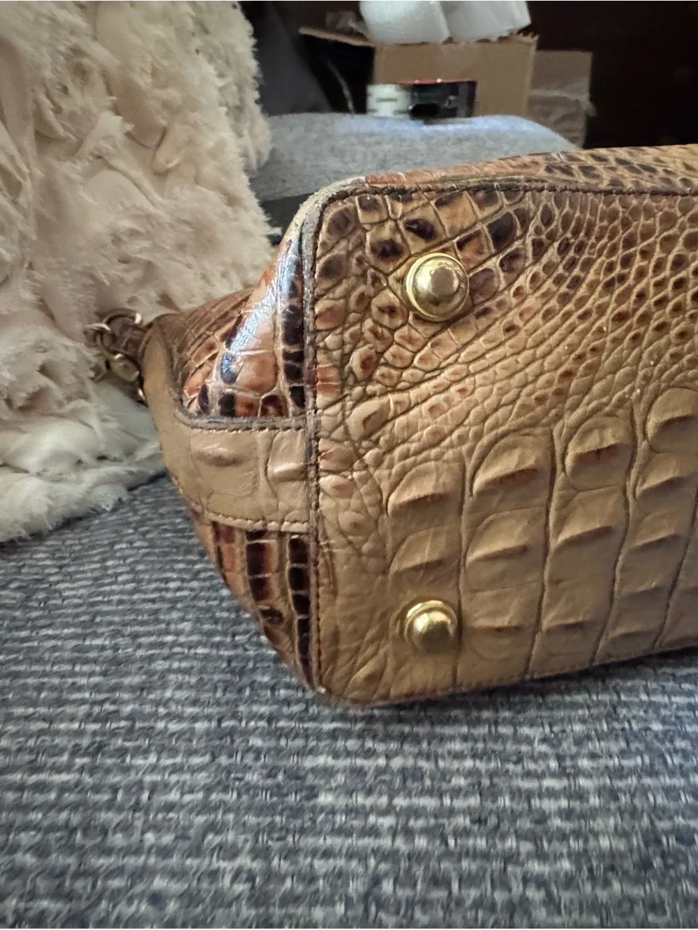 Brahmin Melbourne Large Leather Satchel – Pecan Croc Embossed